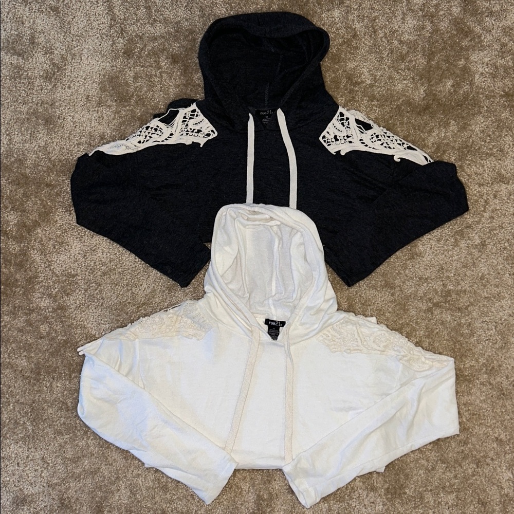 Rue21 Off-White Lace Shoulder Hoodie